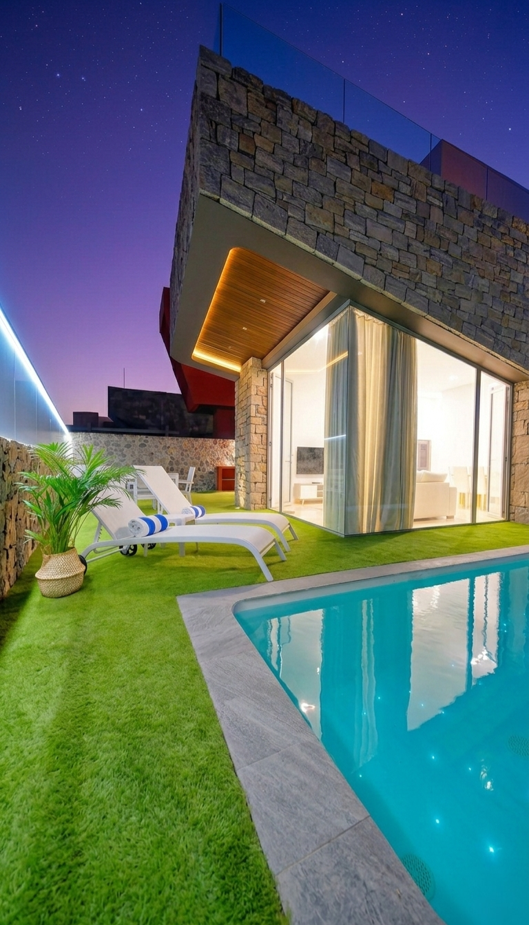 villa pool, garden and lounge - Villa Estación 1 - Salobre Resort